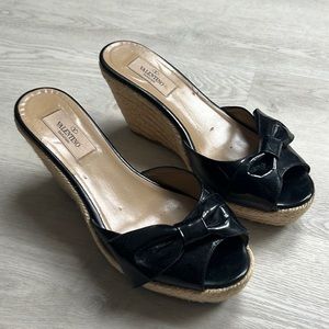 Valentino black patent leather bow espadrilles wedge size 38